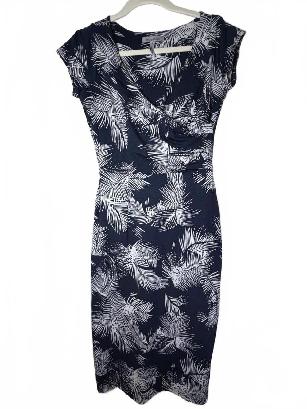 Bravissimo Tropical Print Dress Navy White Ruched Sheath Curvy 8